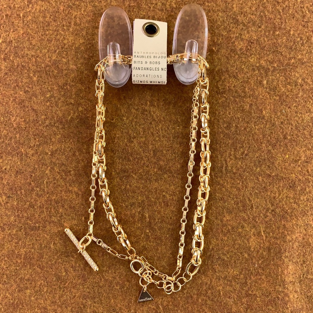Anthropologie Serefina Women Pave Toggle Multi Strand Layered Chain Necklace NWT